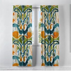 Folk N Funky Abstract Peacock Feather Curtains 2 Panels 40x82” Semi Sheer NWOT
